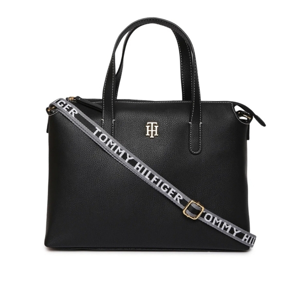 NEW Tommy Hilfiger Women's Gina II Convertible Top Zip Satchel Peb - Bag - Black - Picture 2 of 10